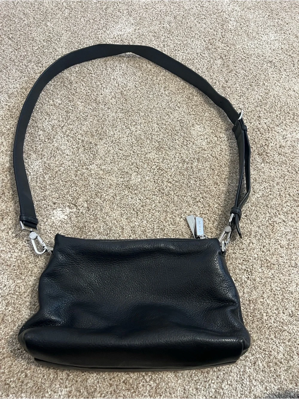 Michael Kors Black Pebbled Leather Shoulder Bag with Silver Hardware